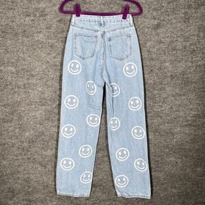 Smiley Face Jeans Womens Boyfriend Light Blue Wash Denim Happy Face Y2K